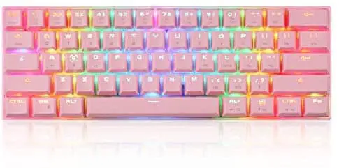 Motospeed 61 Keys Wired/Wireless 3.0 Mechanical Keyboard 60% RGB LED Backlit Type-C Office/Gaming Keyboard for PC/Mac/Linux/iPad/iPhone/Smartphone/Laptop Pink