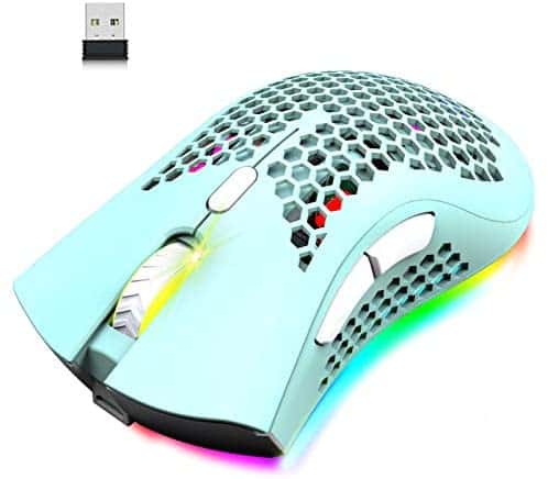 Wireless Lightweight Gaming Mouse Honeycomb with 7 Button Multi RGB Backlit Perforated Ergonomic Shell Optical Sensor Adjustable DPI Rechargeable 800 mAh Battery USB Receiver for PC Mac Gamer(Green)