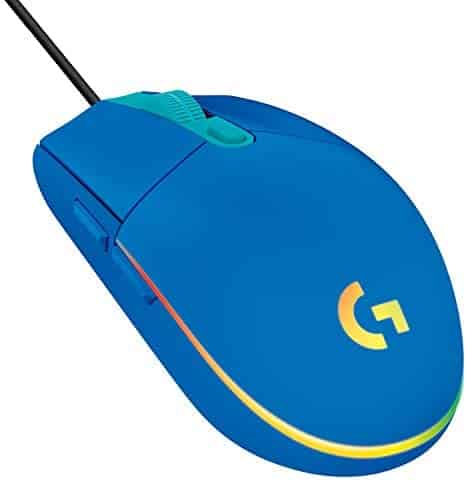 Logitech G203 Wired Gaming Mouse, 8,000 DPI, Rainbow Optical Effect LIGHTSYNC RGB, 6 Programmable Buttons, On-Board Memory, Screen Mapping, PC/Mac Computer and Laptop Compatible – Blue