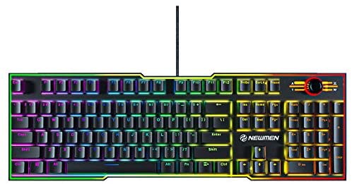 NEWMEN GM711 Full Size RGB Mechanical Gaming Keyboard, Hot Swappable, NKRO, Double Injection Keycaps, with Media Control, Compatible with Windows and Mac (Brown Switch)