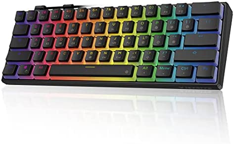 Tezarre TK61 60% Mechanical Gaming Keyboard with PBT Pudding Keycaps, 61 Keys RGB Backlit Wired USB Computer Keyboards Full Keys Programmable Black (Gateron Optical Blue Switch)