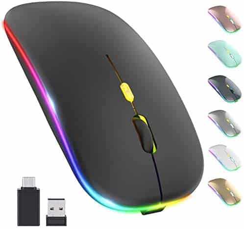 【Upgrade】 LED Wireless Mouse, Rechargeable Slim Silent Mouse 2.4G Portable Mobile Optical Office Mouse with USB & Type-c Receiver, 3 Adjustable DPI for Notebook, PC, Laptop, Computer, Desktop (Black)