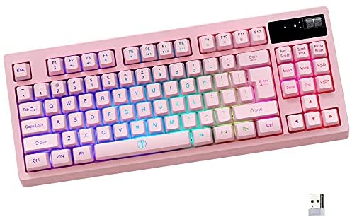 ZJFKSDYX Wireless Gaming Keyboard, RGB Backlit 2.4G Wireless Connection Support Charging Waterproof Mute Button (Pink)