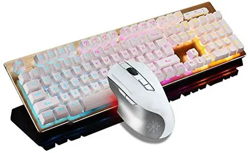 Rechargeable Keyboard and Mouse,Suspended Keycap Mechanical Feel Backlit Gaming Keyboard Mouse Set-Wireless 2.4G Drive Free,Adjustable Breathing Lamp,Anti-ghosting,12 Multimedia Keys (White-Combo)