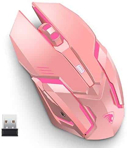 Uciefy X96 Wireless Gaming Mouse, Rechargeable Silent Mouse 4 Breathing Led Light Optical Mice with Nano USB Receiver, 3200 DPI High Precision Laser for Computer/Laptop/Mac/PC (Pink)