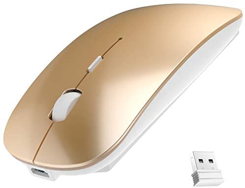 Bluetooth Wireless Mouse, Dual Mode Slim Rechargeable Wireless Mouse Silent Cordless Mouse with Bluetooth 4.0 and 2.4G Wireless, Compatible with Laptop, PC, Windows Mac Android OS Tablet (Gold)