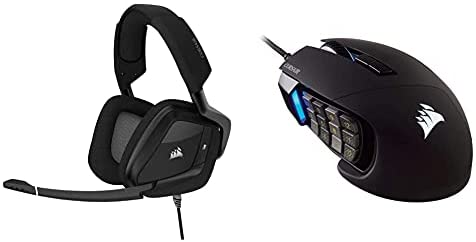 Corsair Void RGB Elite USB Premium Gaming Headset with 7.1 Surround Sound, Carbon & Scimitar Pro RGB – MMO Gaming Mouse – 16,000 DPI Optical Sensor – Black (Packaging May Vary)