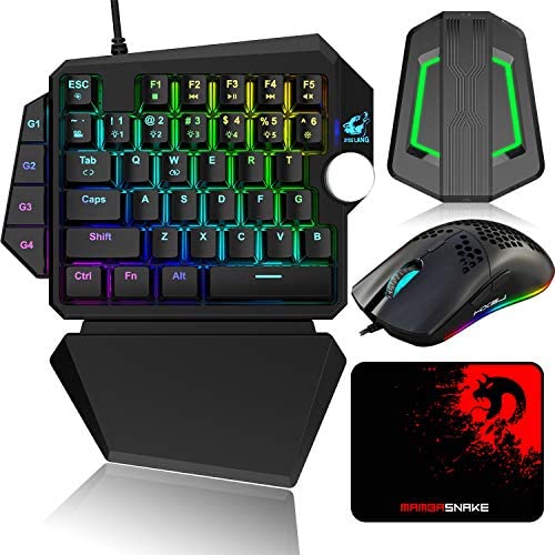 Portable one Handed Gaming Mechanical Keyboard Wired RGB LED Backlit Single Hand keypad Ergonomic Design with Wrist Rest for PC Laptop Computer