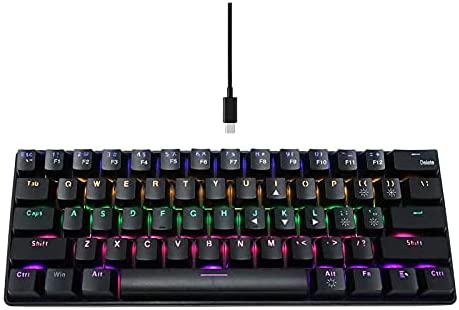 DGG 60 Percent Compact Mechanical Gaming Keyboard,Wired 61 Key RGB Mini Gaming Office Blue Switches Keyboard for Windows/MacOS/Unix/Linux, Black