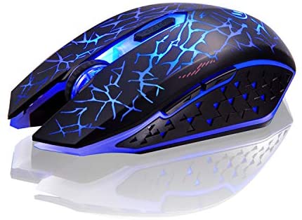 TENMOS K6 Wireless Gaming Mouse, Rechargeable Silent LED Optical Computer Mice with USB Receiver, 3 Adjustable DPI Level and 6 Buttons, Auto Sleeping Compatible Laptop/PC/Notebook (Blue Light)