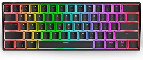 Ractous RTK61 60% Mechanical Gaming Keyboard with PBT Pudding keycap, RGB Backlit Hot Swappable Type-C 61Key Ultra-Compact Keyboard with Full Key Programmable-Black(Gateron Optical Blue Switch