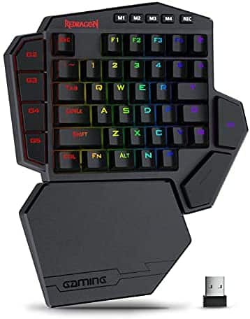 Redragon K585 DITI Wireless One-Handed Mechanical Keyboard, 42 Keys 2.4Ghz RGB 40% Gaming Keypad with 7 Onboard Macro Keys, Detachable Wrist Support, 3000 mAh Battery (Red Switch)