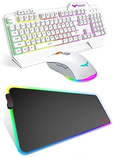 Havit White Rainbow Backlit Wired Gaming Keyboard Mouse Combo and Havit RGB Gaming Mouse Pad Soft Non-Slip Rubber Base Mouse Mat for Laptop Computer PC Games
