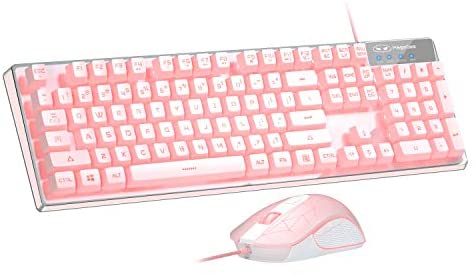 Gaming Keyboard and Mouse Combo, K1 7 Colors LED Backlit Keyboard with 104 Keys Computer PC Gaming Keyboard for PC/Laptop