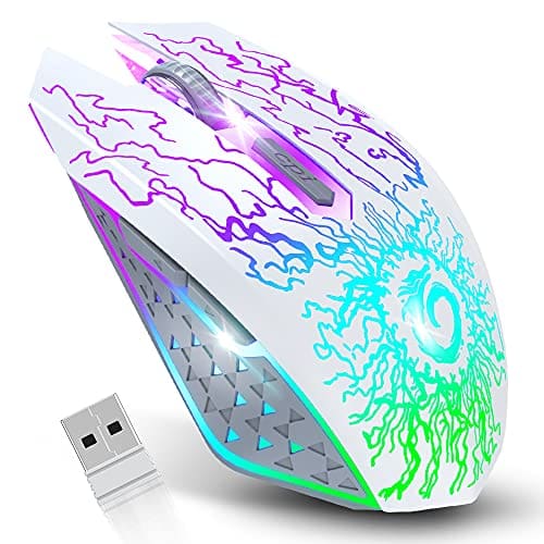 VersionTECH. Wireless Gaming Mouse, Rechargeable Computer Mouse Mice with Colorful LED Lights, Silent Click, 2.4G USB Nano Receiver, 3 Level DPI for PC Gamer Laptop Desktop Chromebook Mac -White