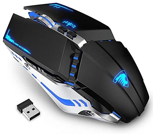 TENMOS T12 Wireless Gaming Mouse Rechargeable, 2.4G Silent Optical Wireless Computer Mice with Changeable LED Light Compatible with Laptop PC, 7 Buttons (Black)