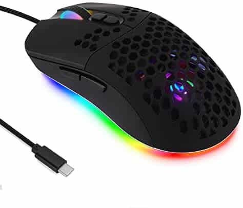 USB C Mouse,Lightweight Gaming Type C Mouse up to 7200 DPI,Honeycomb Wired Mouse for MacBook Pro Chromebook Laptop PC and More USB Type C Devices (Black)