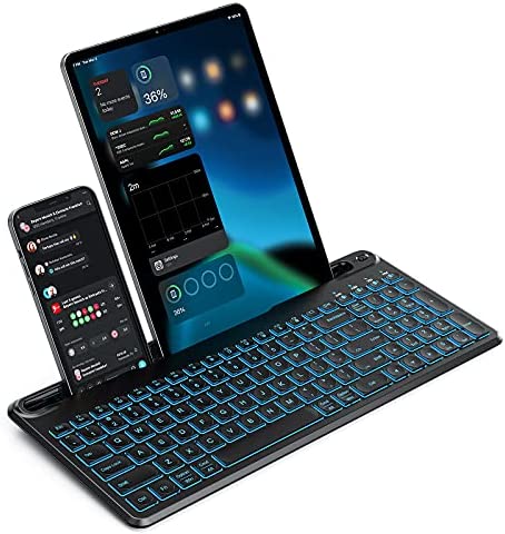 seenda Multi-Device Bluetooth Backlit Keyboard for Tablet Phone Computer – Wireless Illuminated Rechargeable Keyboard with Number Pad Connect Up to 4 Devices Compatible Mac Android iOS Windows