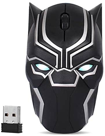 Cool Wireless Mouse Iron Man Black Panther Star Lord Ant Man Tree Man Gaming Mice with USB Unifying Receiver 1200 DPI for PC and Laptops (Black Panther)