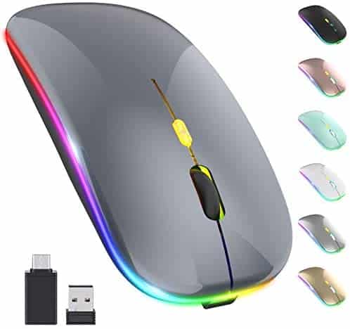 【Upgrade】 LED Wireless Mouse, Rechargeable Slim Silent Mouse 2.4G Portable Mobile Optical Office Mouse with USB & Type-c Receiver, 3 Adjustable DPI for Notebook, PC, Laptop, Computer, Desktop (Grey)