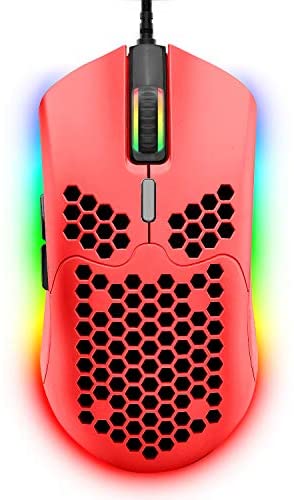 Wired Lightweight Gaming Mouse,6 RGB Backlit Mouse with 7 Buttons Programmable Driver,6400DPI Computer Mouse,Ultralight Honeycomb Shell Ultraweave Cable Mouse for PC Gamers,Xbox,PS4(Red)
