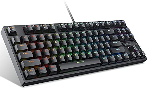 RECCAZR TK18 TKL Mechanical Gaming Keyboard RGB Rainbow Backlit Compact Wired Keyboard with Roller Controller and Anti-Ghosting for Windows PC (87 Keys, Red Switches)