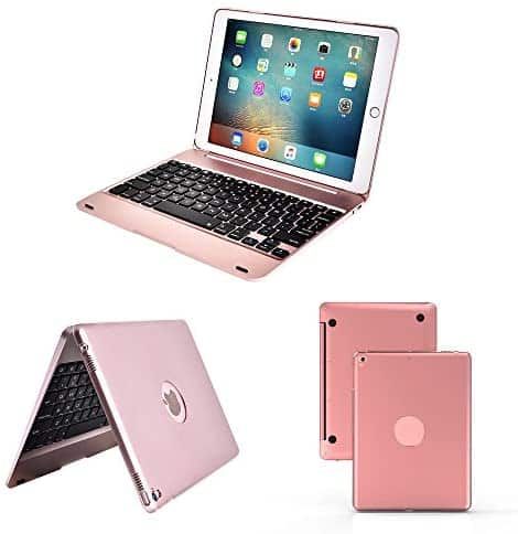 for iPad 9.7 inch 2018 2017 Bluetooth Keyboard Case. Smart Folio Stylish Hard Shell Cover Bluetooth Slim Keyboard Case for iPad Air/Air 2/iPad Pro (Rose Gold)