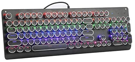 E-YOOSO K600 Retro Mechanical Gaming Keyboard 104 Key, Rainbow LED Backlit Keyboard (Black Switch)