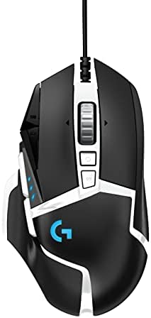 Logitech G502 Hero High Performance Gaming Mouse Special Edition, Hero 25K Sensor, 25 600 DPI, RGB, Adjustable Weights, 11 Programmable Buttons, On-Board Memory, PC/Mac – Black/White