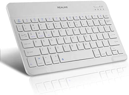 Bluetooth Keyboard,REALIKE Ultra-Slim Rechargeable Wireless Bluetooth Keyboard for iOS, Android, Windows, and Mac Compatible with iPad, iPad Pro, iPhone, Android Tablets etc (White)