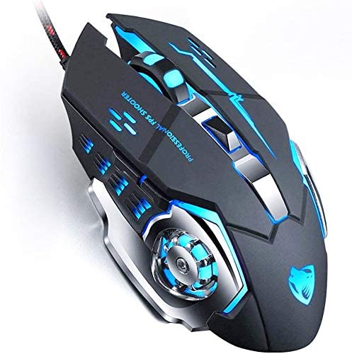 Gaming Mouse Wired, USB Optical Computer Mice with RGB Backlit, 4 Adjustable DPI Up to 3200, Ergonomic Mouse with 6 Programmable Buttons for Laptop and PC (Gray-)