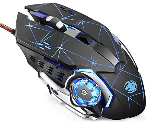 TENMOS K85 Wired Gaming Mouse Silent Click, Ergonomic Wired USB Computer Mouse with 4 Adjustable DPI, Breathing LED Light, 6 Buttons Compatible with PC, Laptop, Computer (Starry Black)