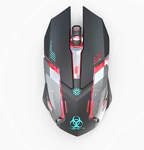 WFB Wireless Gaming Mouse, Silent Click Wireless Rechargeable Mouse with Colorful LED Lights and 3 Adjustable Levels Ergonomic Design for Laptop and Computer (Black)