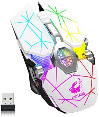 Wireless Bluetooth Gaming Mouse Rechargeable with 7 Button Rainbow RGB Multi Color Breathing Backlit 3 Adjustable DPI Ergonomic Grip Slient Click Power Saving Mode for PC Mac Gamer Officer(StarWhite)