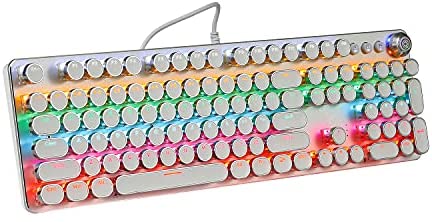 Retro Typewriter Mechanical Gaming Keyboard-Blue Switches Rainbow Backlit 108 Keys (White)