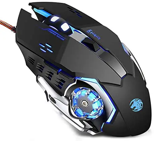 TENMOS K85 Wired Gaming Mouse Silent Click, Ergonomic Wired USB Computer Mouse with 4 Adjustable DPI, Breathing LED Light, 6 Buttons Compatible with PC, Laptop, Computer (Black)