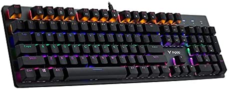 RAPOO V500SE Wired Mechanical Gaming Keyboard Blue Switches, Dust and Water Resistance Mixed LED Backlit Gaming Keyboard for Windows PC Gamers (104Keys, Black) (Renewed)