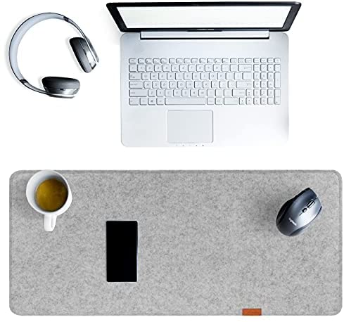 Felt Desk Pad Office Desk Mat Extra Large Gray Mouse Pad Non-Slip Desk Protector Mats Gaming Mouse Pad Keyboard and Mouse Mat Laptop Keyboard Cover (Light Grey, 90×30cm)