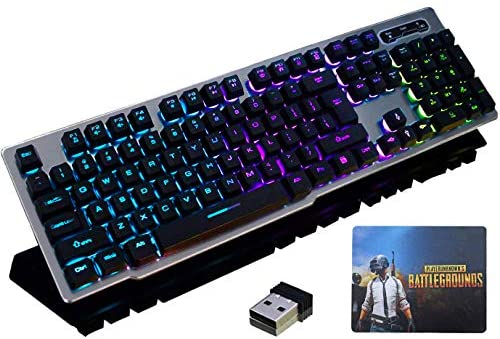 Deiog Wireless Keyboards Rechargeable RGB Gaming Keyboards Suspended Key 12 Multimedia Keys Cap Mechanical Feel Backlit Gaming Keyboard Fast Charging,Wireless 2.4G Drive Free(Black)