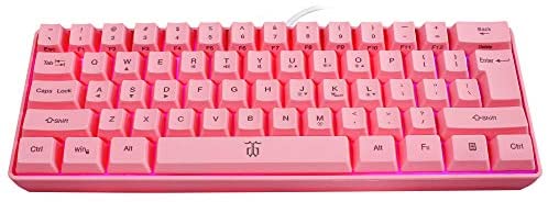 DGG 60% Wired Gaming Keyboard,RGB Backlit Ultra-Compact Mini Keyboard,Waterproof Mini Compact 61 Keys Keyboard, for PC/Mac Gamer, Typist, Travel, Easy to Carry on Business Trip,Pink