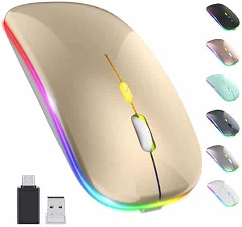 【Upgrade】 LED Wireless Mouse, Rechargeable Slim Silent Mouse 2.4G Portable Mobile Optical Office Mouse with USB & Type-c Receiver, 3 Adjustable DPI for Notebook, PC, Laptop, Computer, Desktop (Gold)