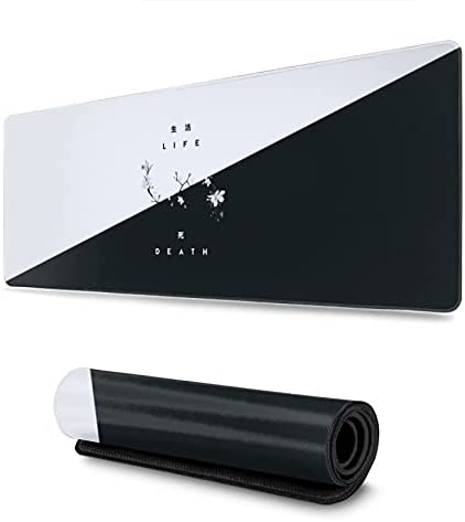 Gaming Mouse Pad Black and White Cherry Blossom XXL XL Large Mouse Pad Mat Long Extended Mousepad Desk Pad Non-Slip Rubber Mice Pads Stitched Edges (31.5×11.8×0.12 Inch)