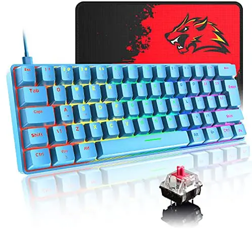 60% True Mechanical Gaming Keyboard 20 RGB Chroma Backlit Glowing Characters Type C Wired 62 Keys Red Switch Keyboard Waterproof Full Anti-ghosting and Gaming Mouse Pad for Gamers and Typists