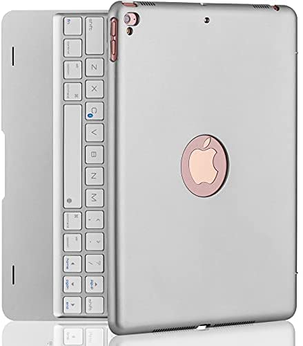 iPad Keyboard Case for iPad Pro 9.7 Inch, New 2018 iPad, 2017 iPad, iPad Air 1 and 2 Bluetooth Keyboard with 130° Smart Folio Hard Back Cover, Ultra Slim, Auto Wake and Sleep – Silver