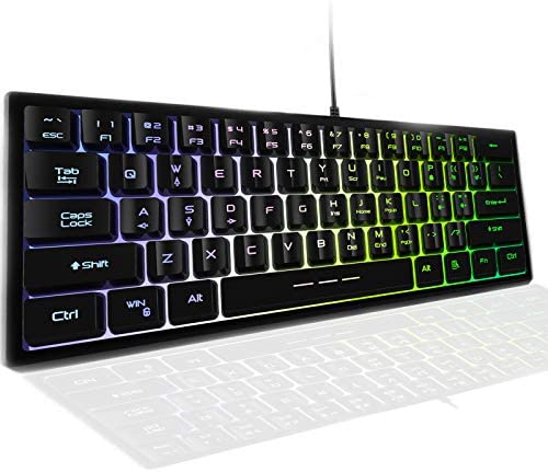 Gaming Keyboard, 61 Keys Backlit 60% RGB LED Rainbow Backlit USB Wired Gaming Gears, Mechanical Feeling Keyboard for PC Mac PS5 PS4 Xbox Gamer, Typist, Travel.
