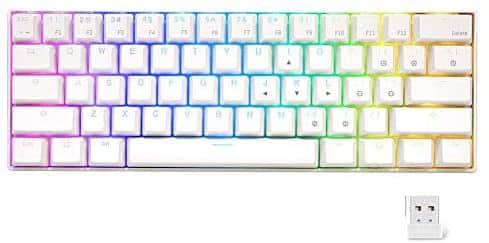 RedThunder K61 Rechargeable Wireless 60% Mechanical Keyboard, True RGB Backlit, Keyboard with 61 Keys Compact Layout for Laptop PC Mac Long-Lasting Built-in Battery (White, Blue Switch)