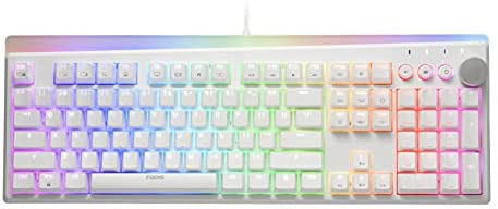i-rocks K71M RGB Mechanical Gaming Keyboard with Media Control Knob, Outemu Switches (Brown), 104 Keys w/Full NKRO, PBT Keycaps, Multimedia Hotkeys, Detachable USB-C Cable and Onboard Storage, White