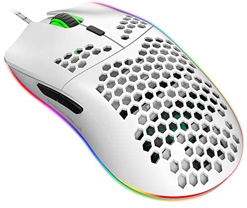 96G Programmable Gaming Mouse with Lightweight Honeycomb Shell,6400 DPI Laser Sensor,RGB Rainbow Backlit (White)