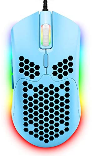 Wired Lightweight Gaming Mouse,6 RGB Backlit Mouse with 7 Buttons Programmable Driver,6400DPI Computer Mouse,Ultralight Honeycomb Shell Ultraweave Cable Mouse for PC Gamers,Xbox,PS4(Blue)