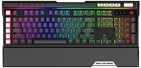 MARVO KG965G RGB Mechanical Gaming Keyboard, 119 Keys Including 10 Macro Keys, Media Control, with Wrist Rest, Blue Switch (Renewed)